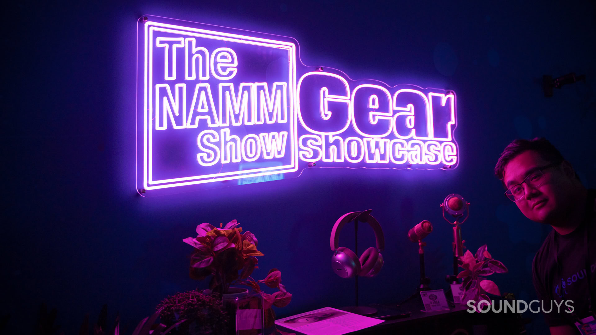 NAMM show glowing neon sign.