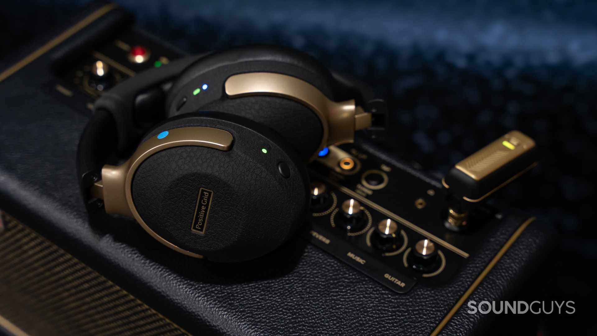 Positive Grid Spark NEO headphones on an amp.