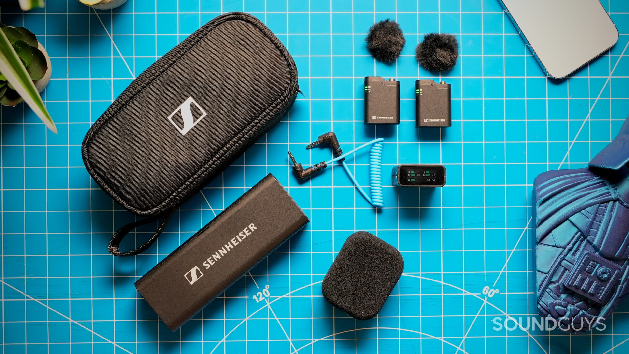 Topdown shot of the Sennheiser Profile Wireless and its accessories.