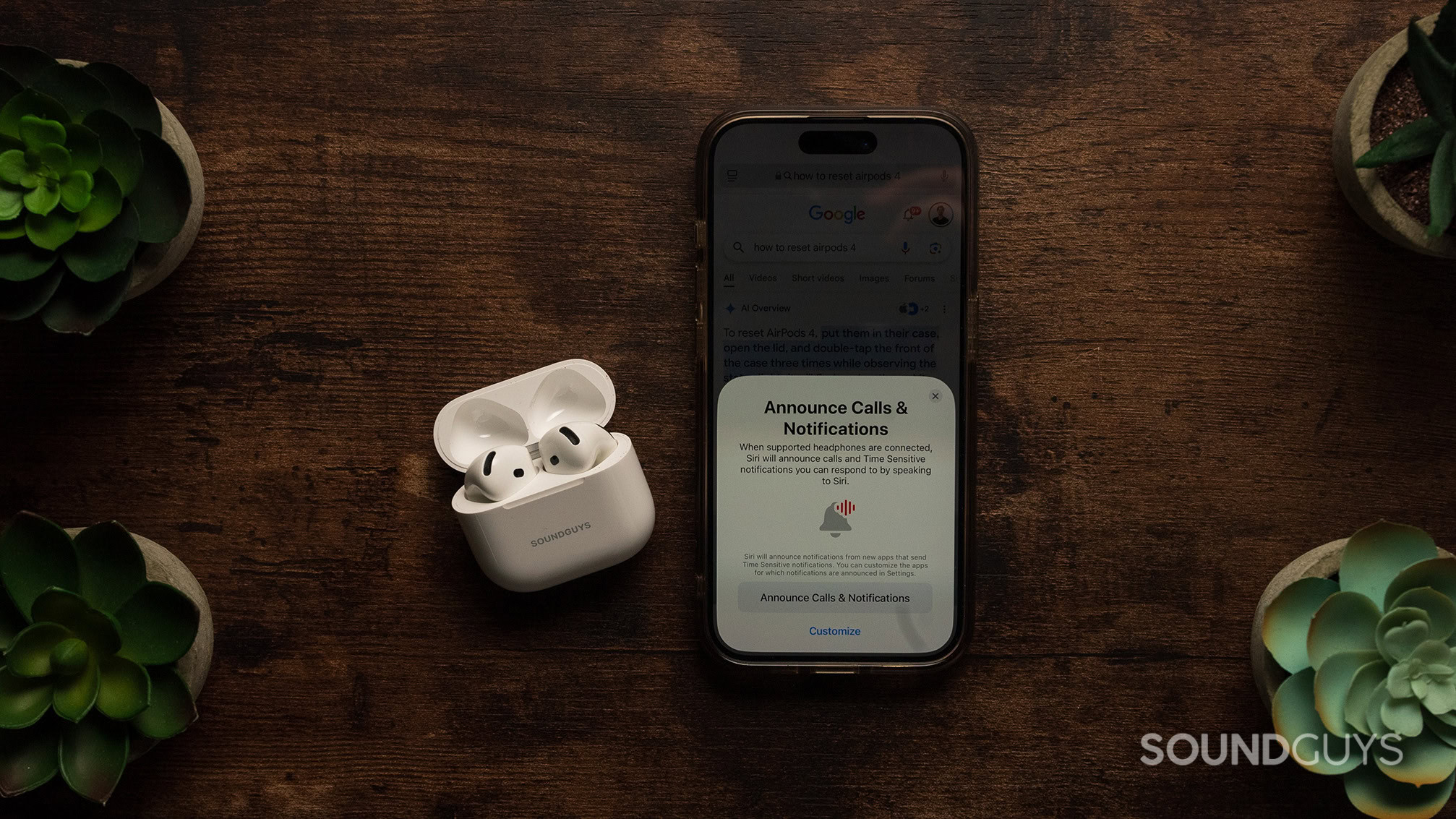 AirPods 4 setup announce notifications options.