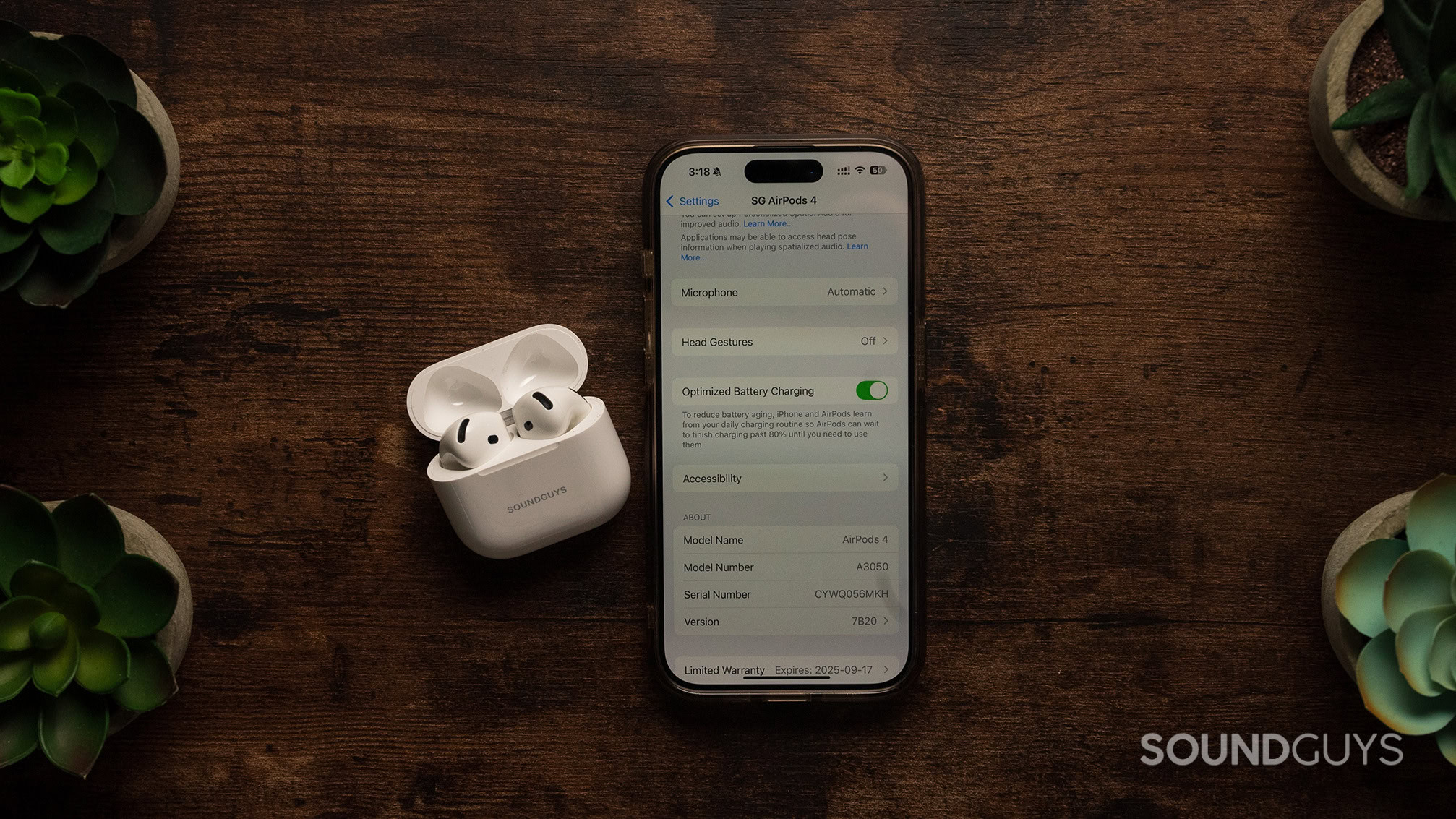 AirPods 4 Optimized Battery Charging feature on an iPhone.