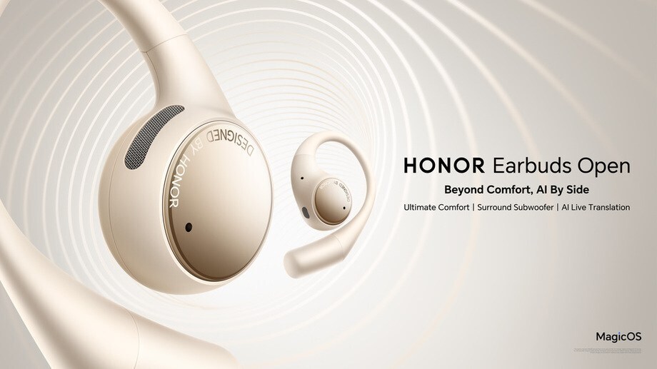 The HONOR Earbuds Open with list of features.