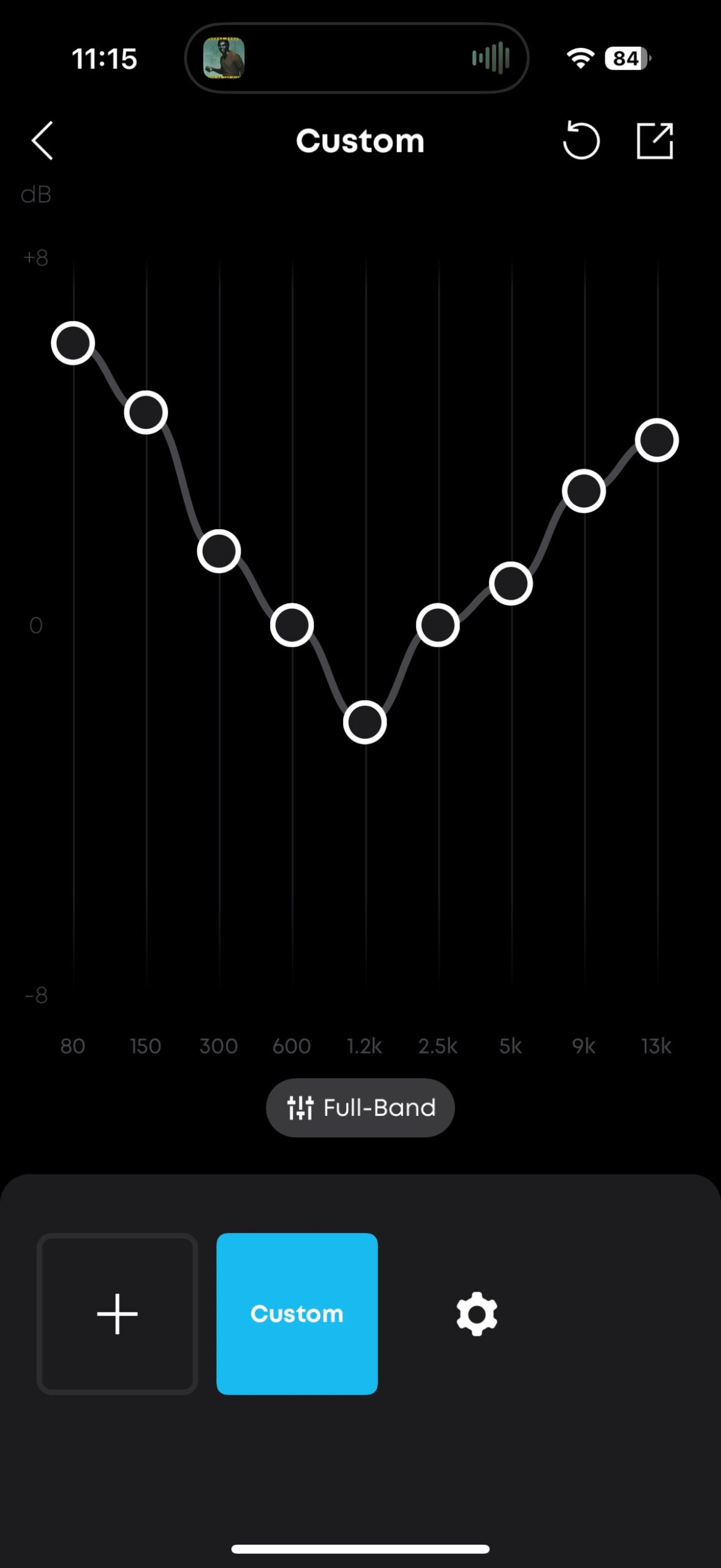 A screen shot of the Soundcore app graphic EQ.