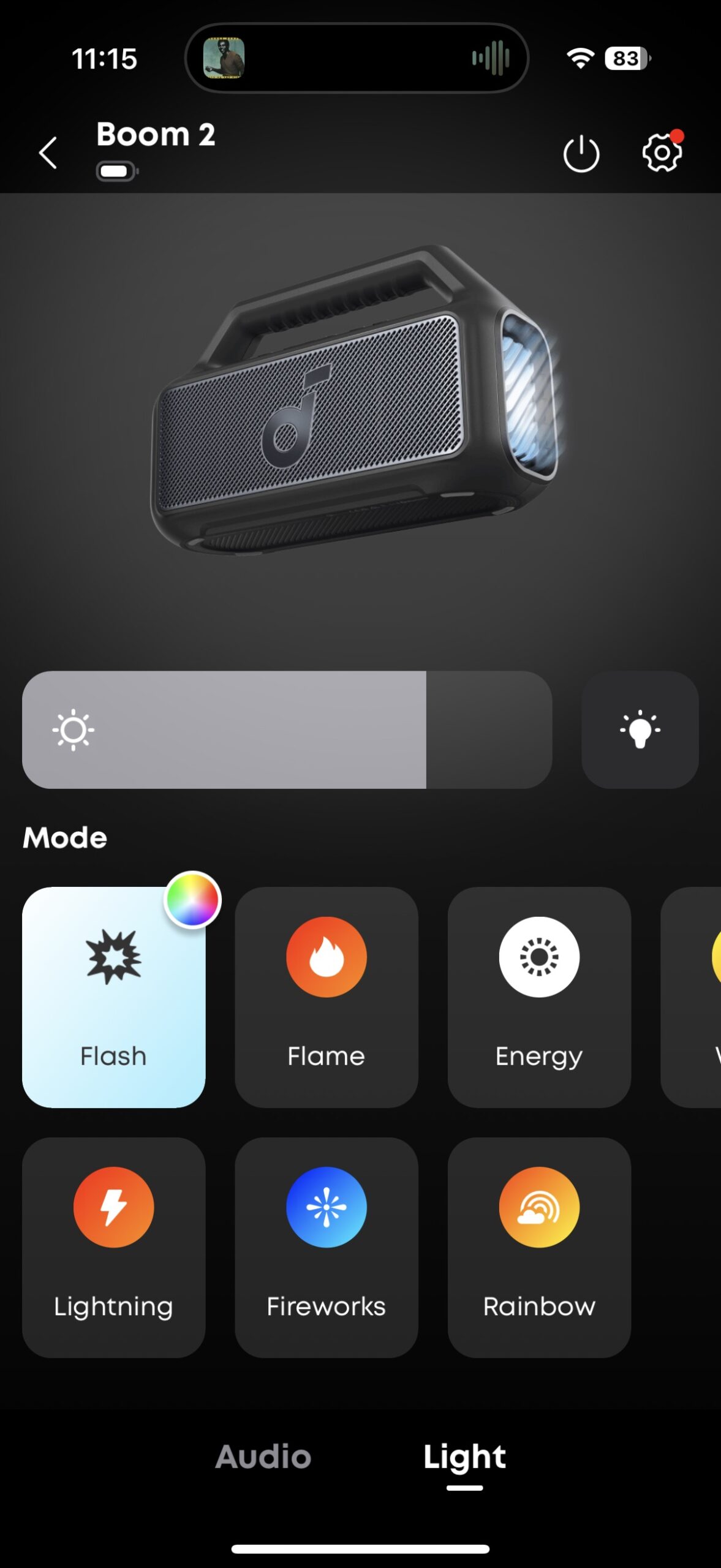 A screen shot of the Soundcore app showing its lighting options.